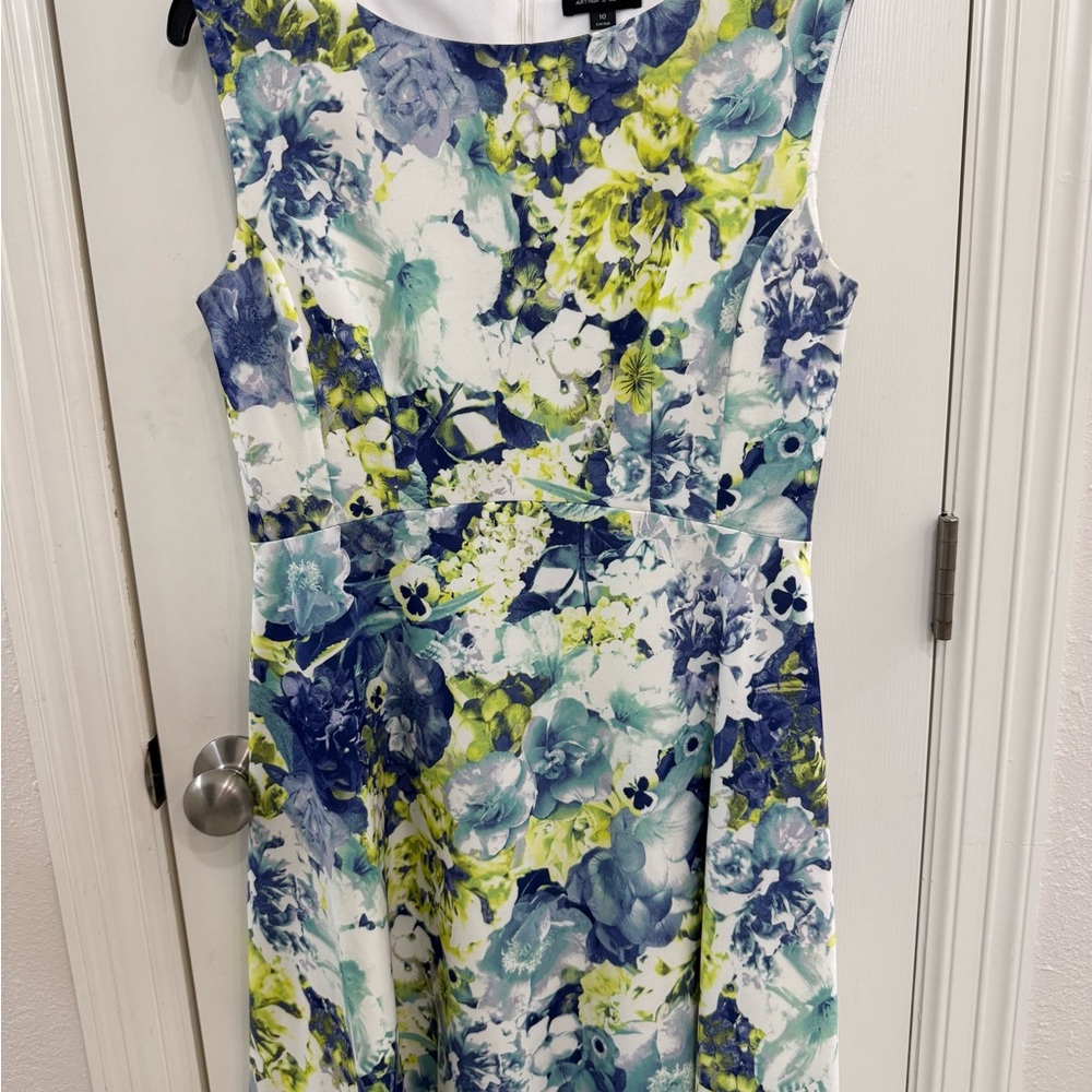 Tahari Arthur S Levine Women’s Size 10 Blue Aqua Floral Lined Fit N Flare Dress